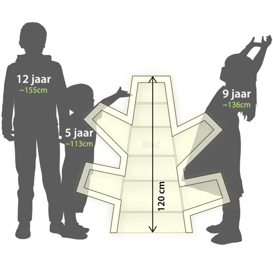 Play3 Speelbomen zijn afgestemd op de grootte van kinderen 1-12 jaar.