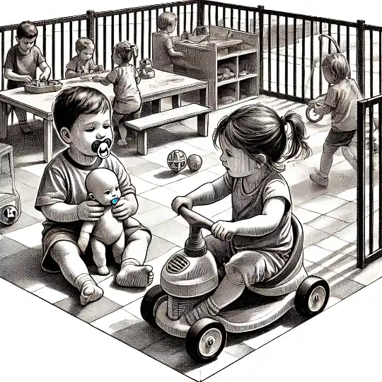 peuters-spelen-buiten Peuter spelen buiten op een plein voor de peuterspeelzaal.