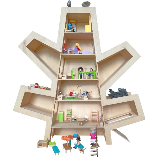 Play3 Benoë met een opstelling van poppenkastpoppetjes op 7 etages.